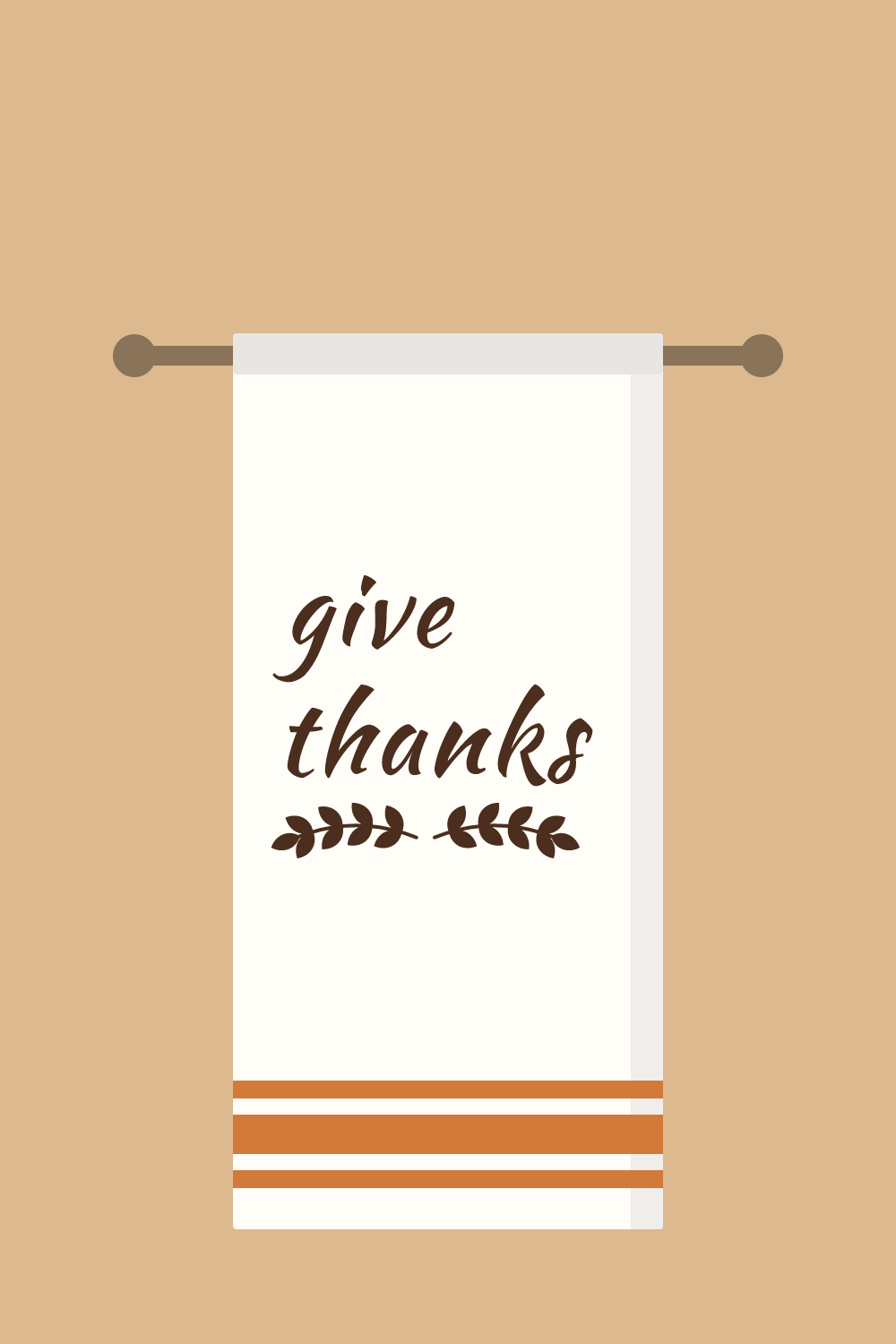 Illustration of a tea towel with the cut design "Give Thanks"