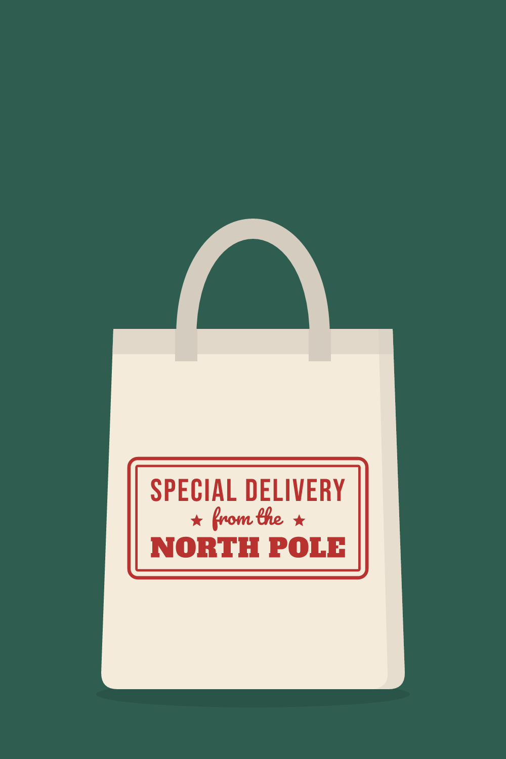 Illustration of a tote bag with the cut design "Special Delivery from the North Pole"