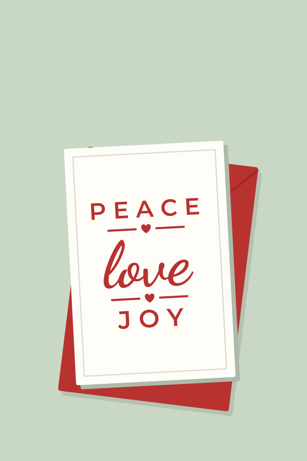 Illustration of a card with the cut design "Peace Love Joy"