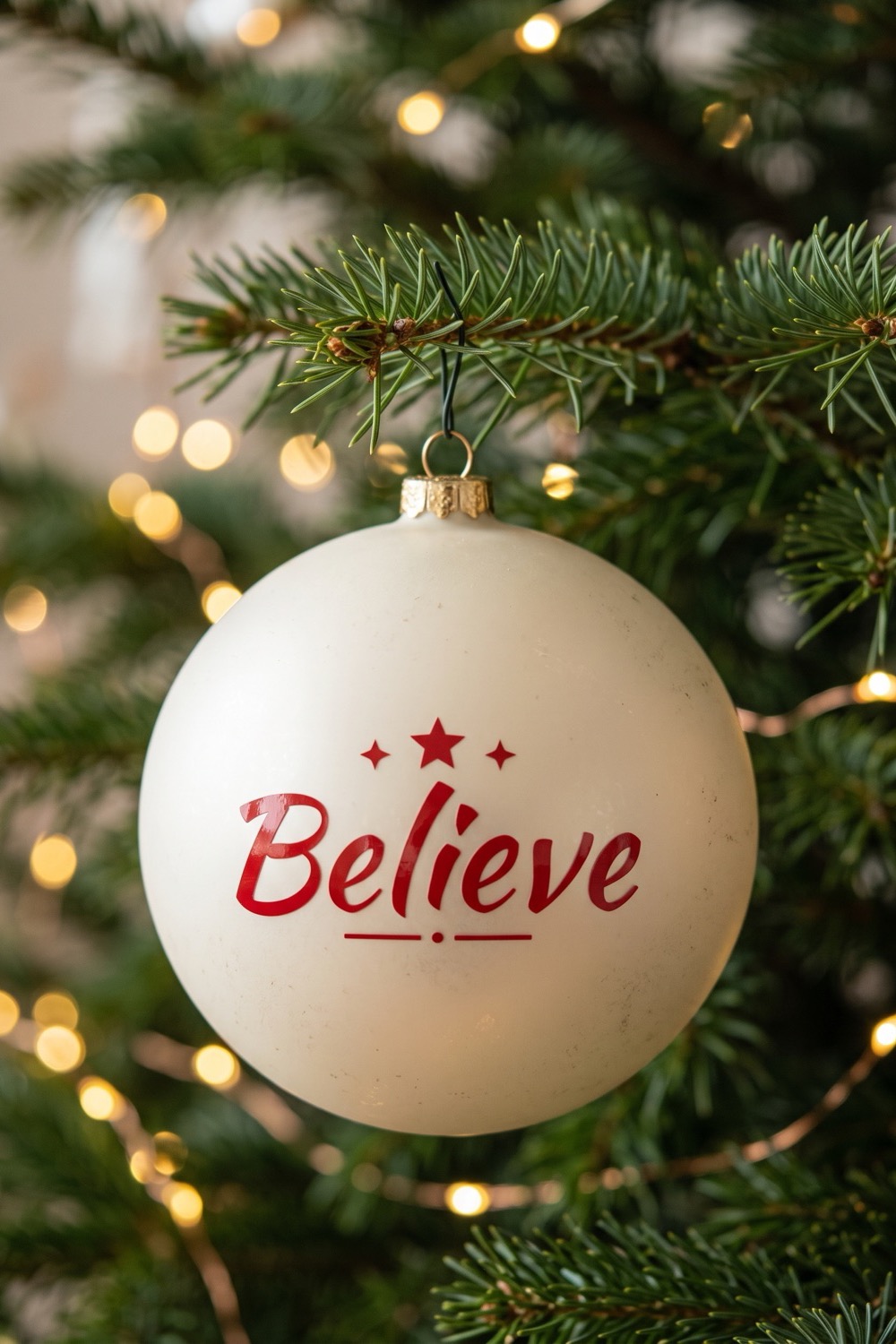 AI-generated picture of an ornament with the cut design "Believe"