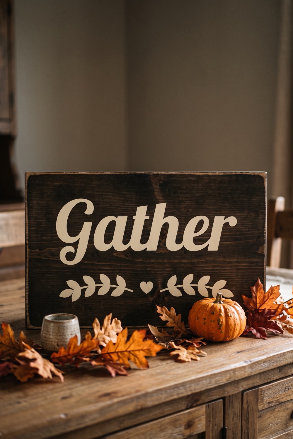AI-generated picture of a sign with the cut design "Gather"