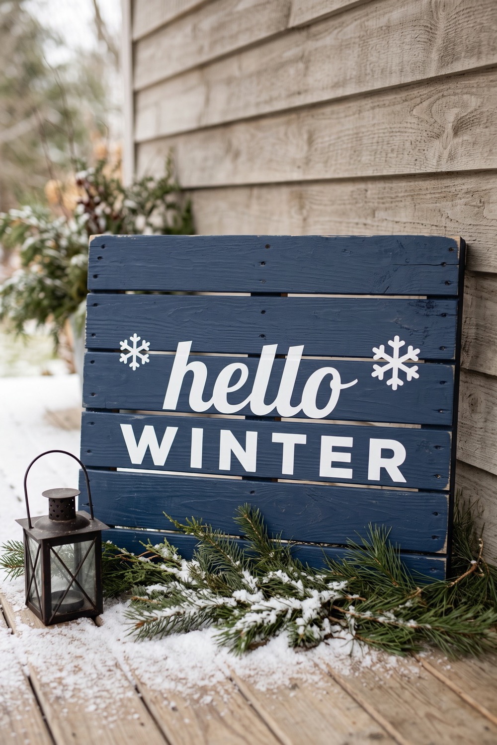 AI-generated picture of a sign with the cut design "Hello Winter", one of the designs in this roundup