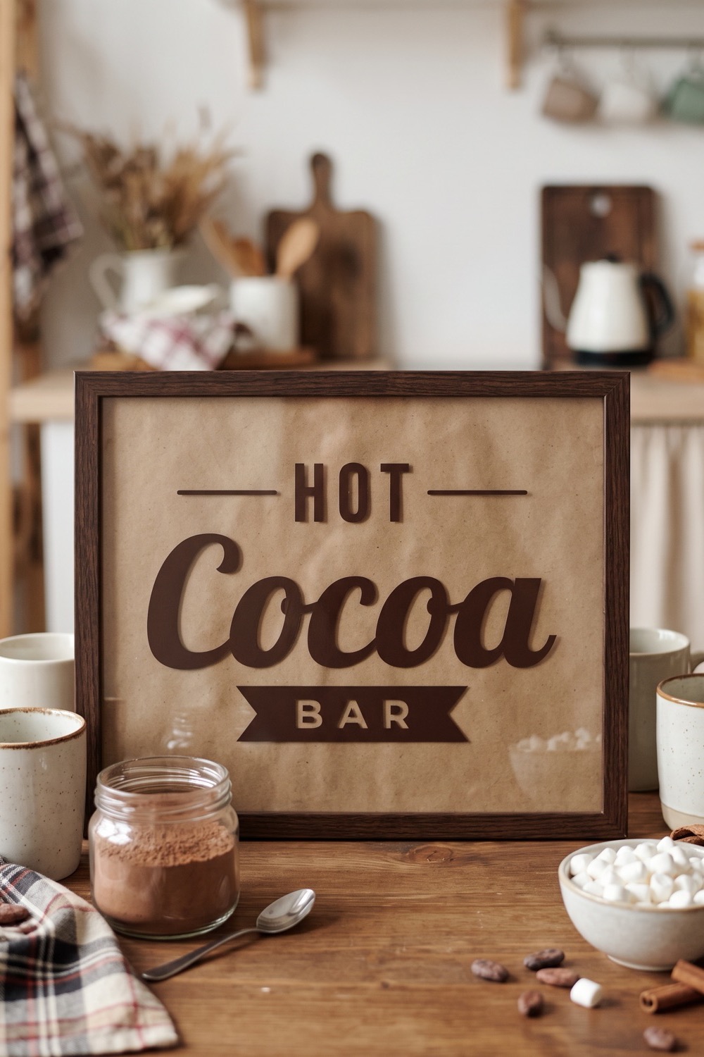 AI-generated picture of a sign with the cut design "Hot Cocoa Bar", one of the designs in this roundup