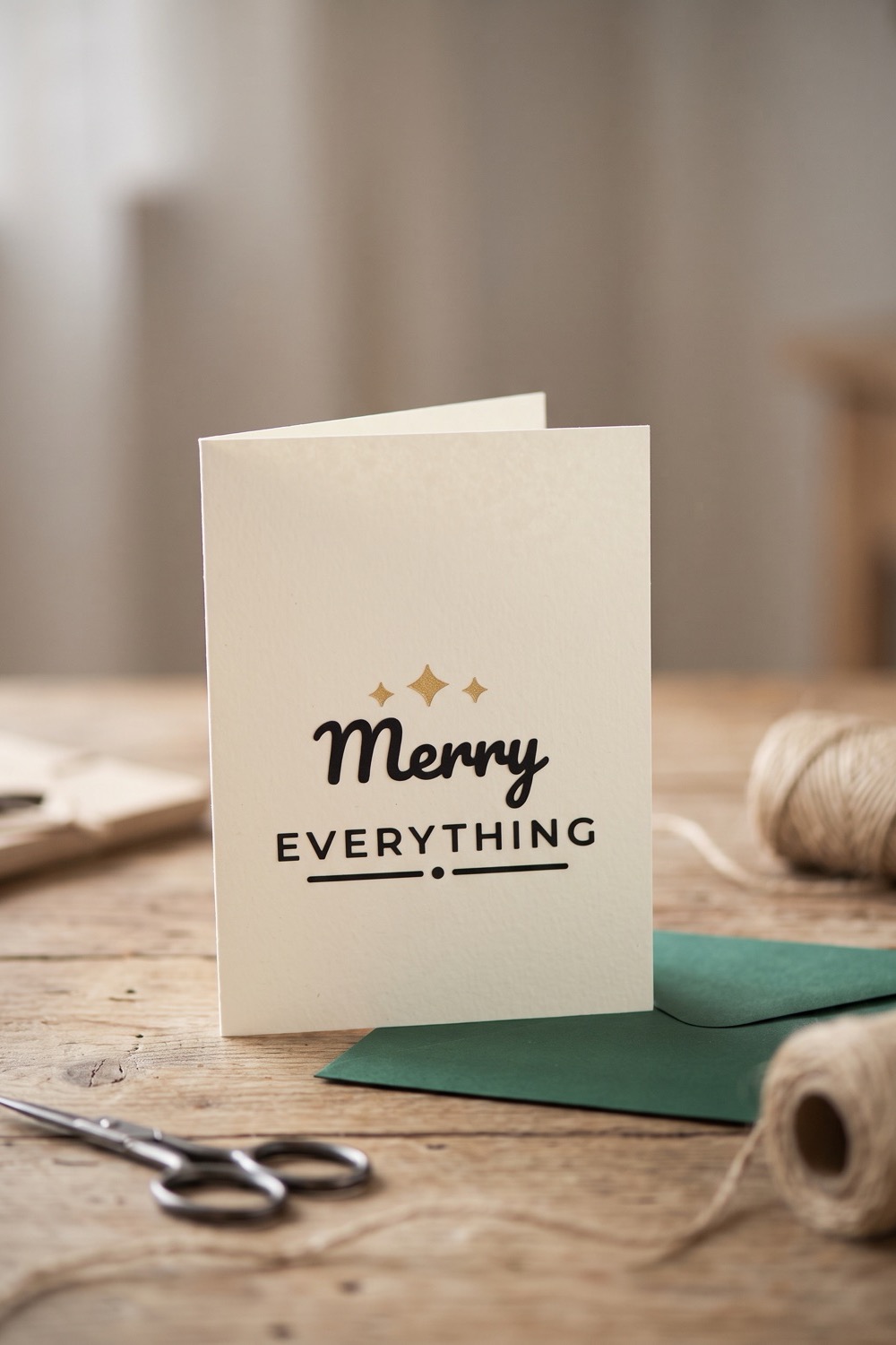 AI-generated picture of a card with the cut design "Merry Everything"