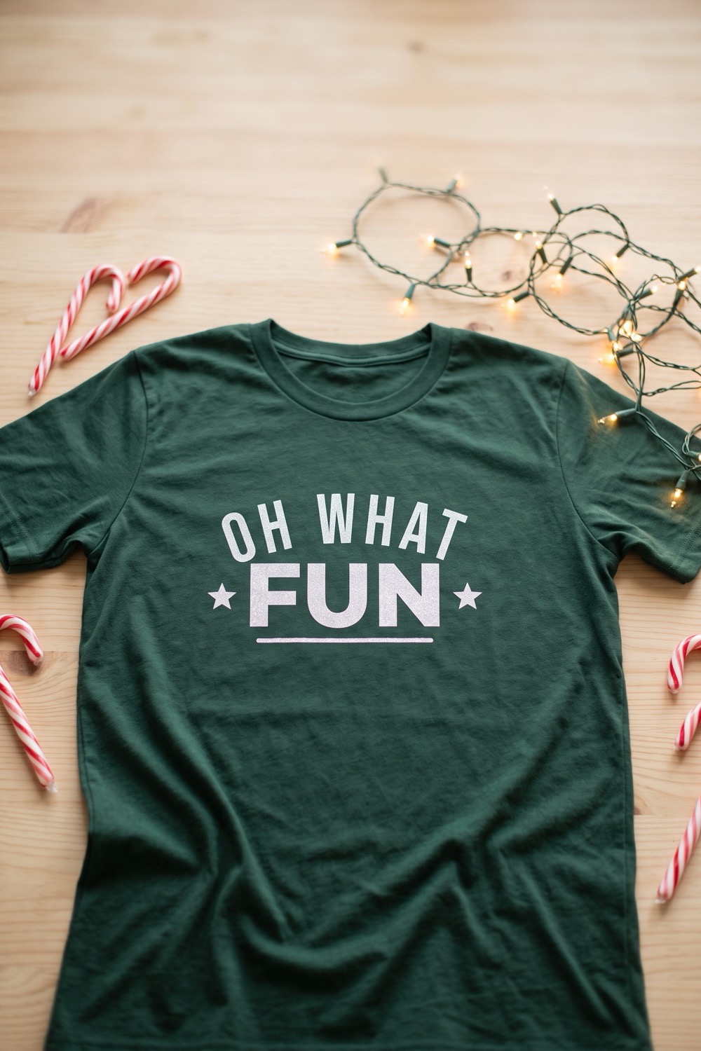 AI-generated picture of a shirt with the cut design "Oh What Fun", one of the designs in this roundup