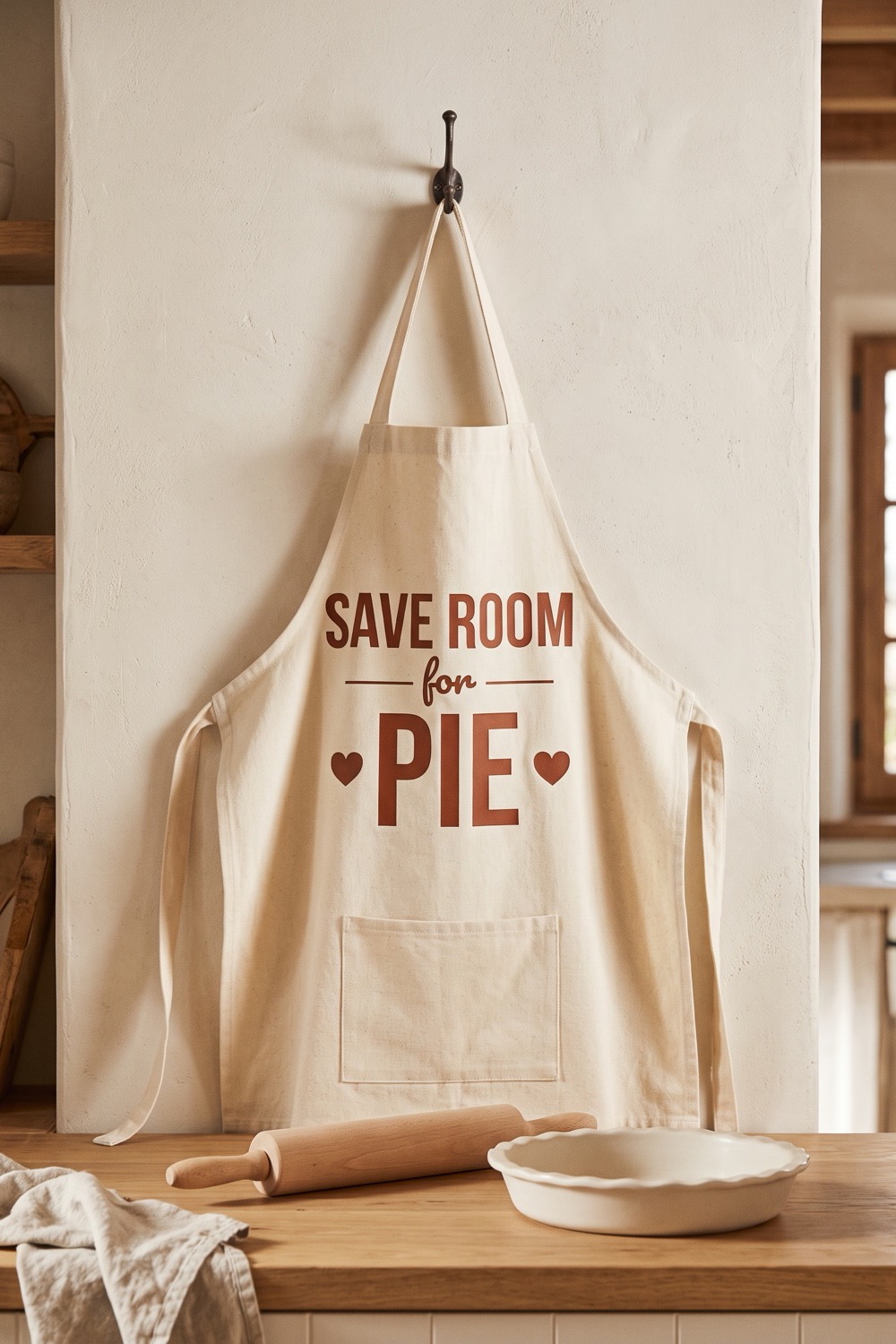 AI-generated picture of an apron with the cut design "Save Room for Pie"