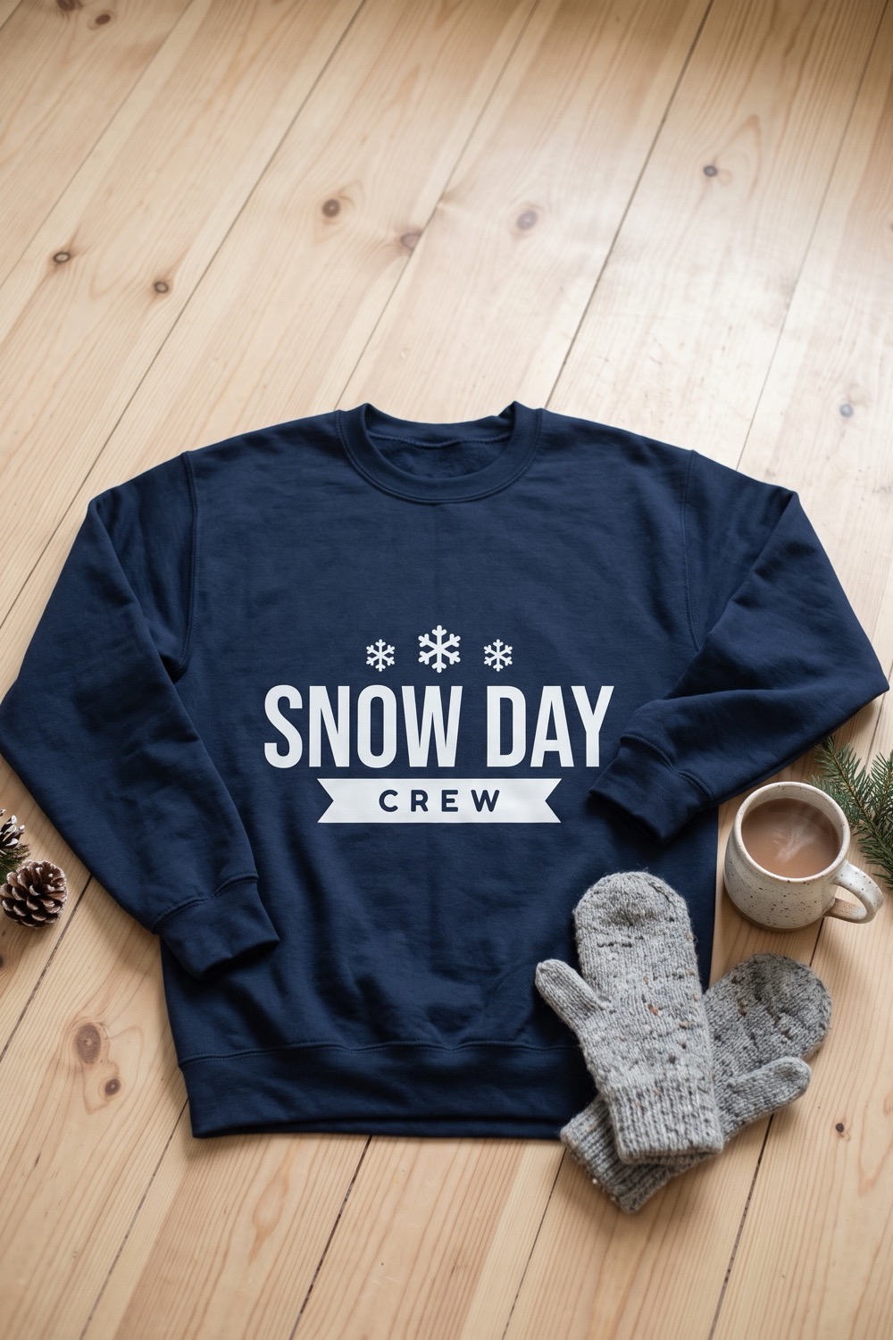 AI-generated picture of a shirt with the cut design "Snow Day Crew"